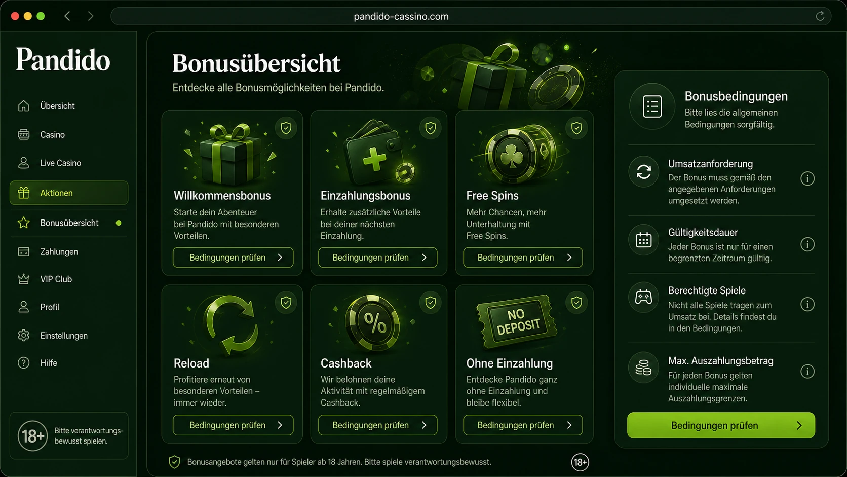 Pandido Bonus: welche Aktionen möglich sein können