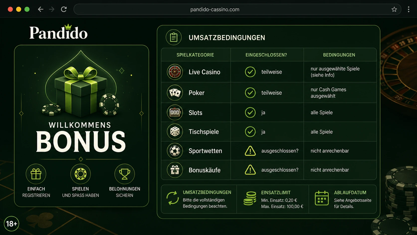 Bonusregeln für Live Casino und Poker
