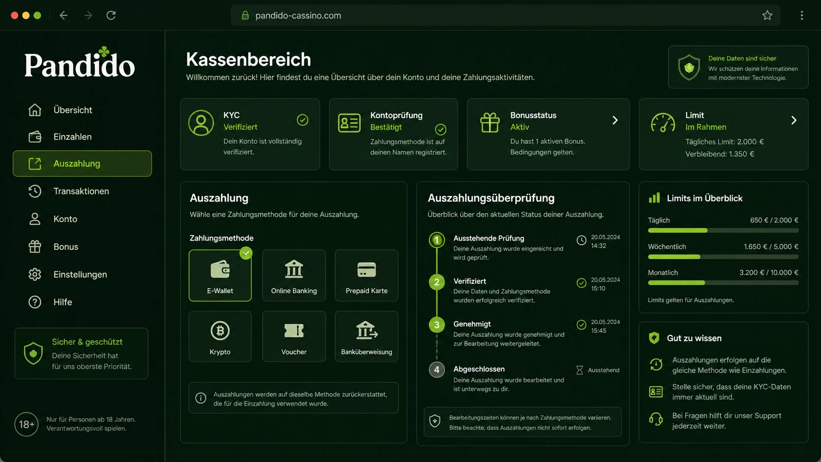 Zahlungen und Auszahlungen