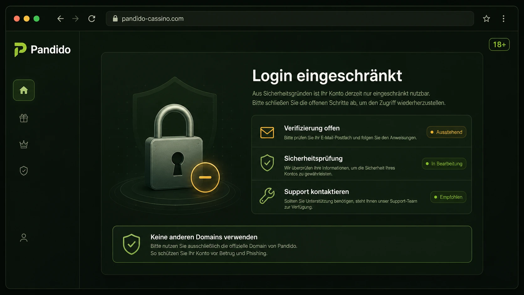 Wenn der Pandido Login gesperrt ist